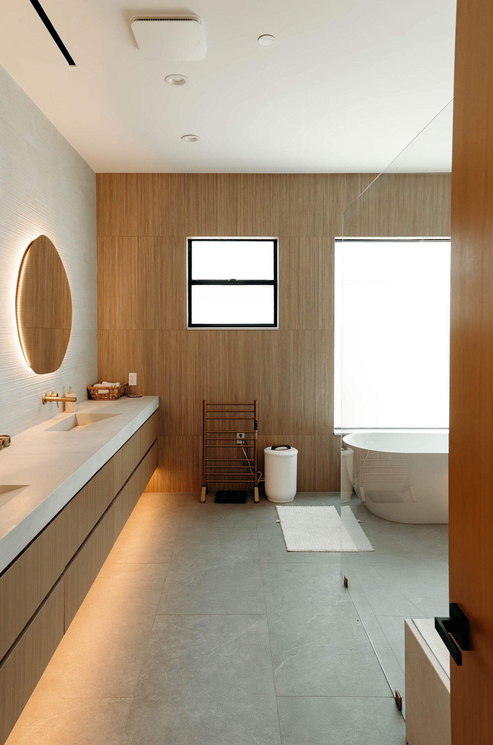 Modern Primary Bathroom with Floating Wood Vanity in Woodland Hills