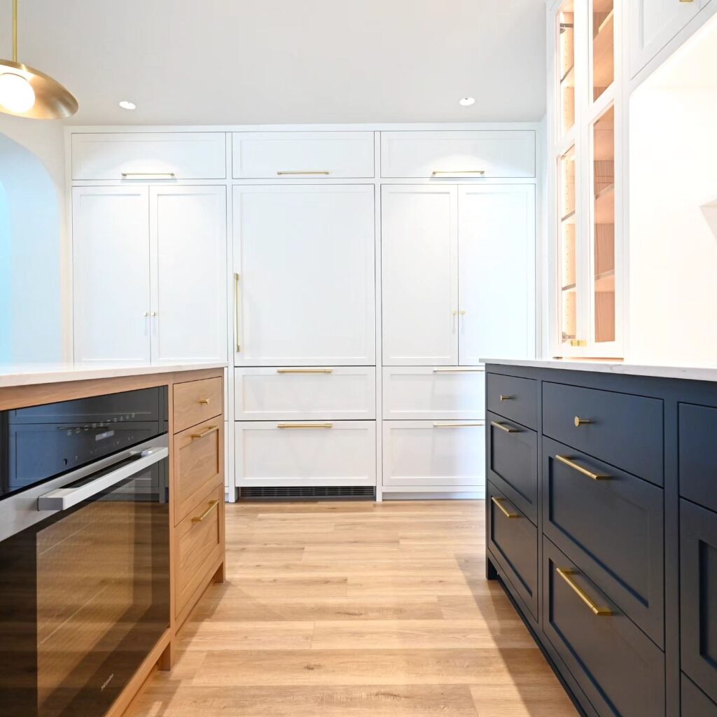 Transitional Kitchen with Navy Shaker Cabinets