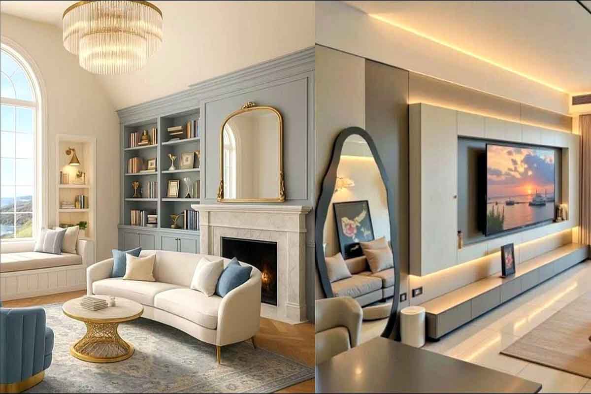 Two living room interior designs showing classic and modern styles side by side by RnD Builders Inc