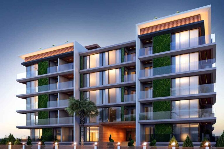 apartment building exterior with improved design and modern features