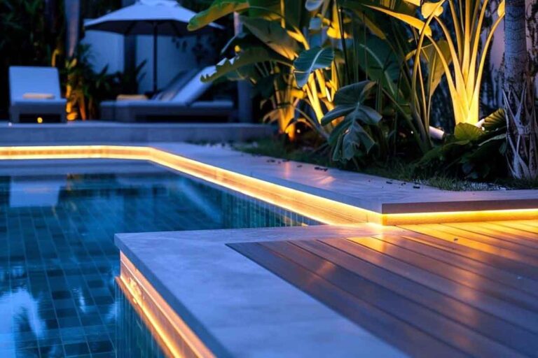 luxury swimming pool with stunning lighting ideas at night