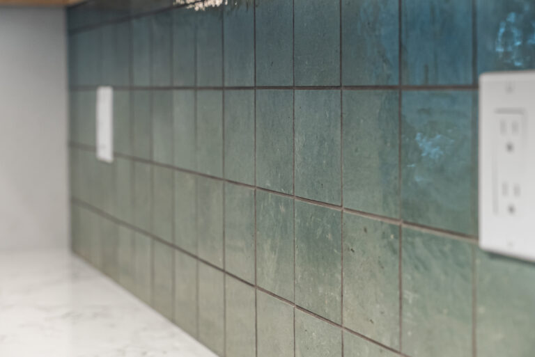 Thousand Oaks kitchen remodel: Teal Glazed Tile Detail in Thousand Oaks by RnD Builders Inc