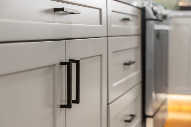 Thousand Oaks kitchen remodel: Black Pull Hardware on Gray Shaker Cabinet in Thousand Oaks by RnD Builders Inc